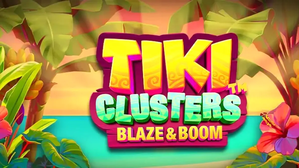 Tampilan visual slot Tiki Clusters Blaze & Boom dengan latar belakang pulau tropis